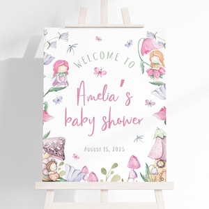 Fairy Baby Shower Welcome Sign | Magical Fairy Baby Shower Welcome Poster | Floral Fairy Garden Baby Shower Decor | Editable Template | SB3