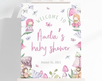 Fairy Baby Shower Welcome Sign | Magical Fairy Baby Shower Welcome Poster | Floral Fairy Garden Baby Shower Decor | Editable Template | SB3