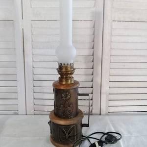 Antique French wooden vintage table lamp