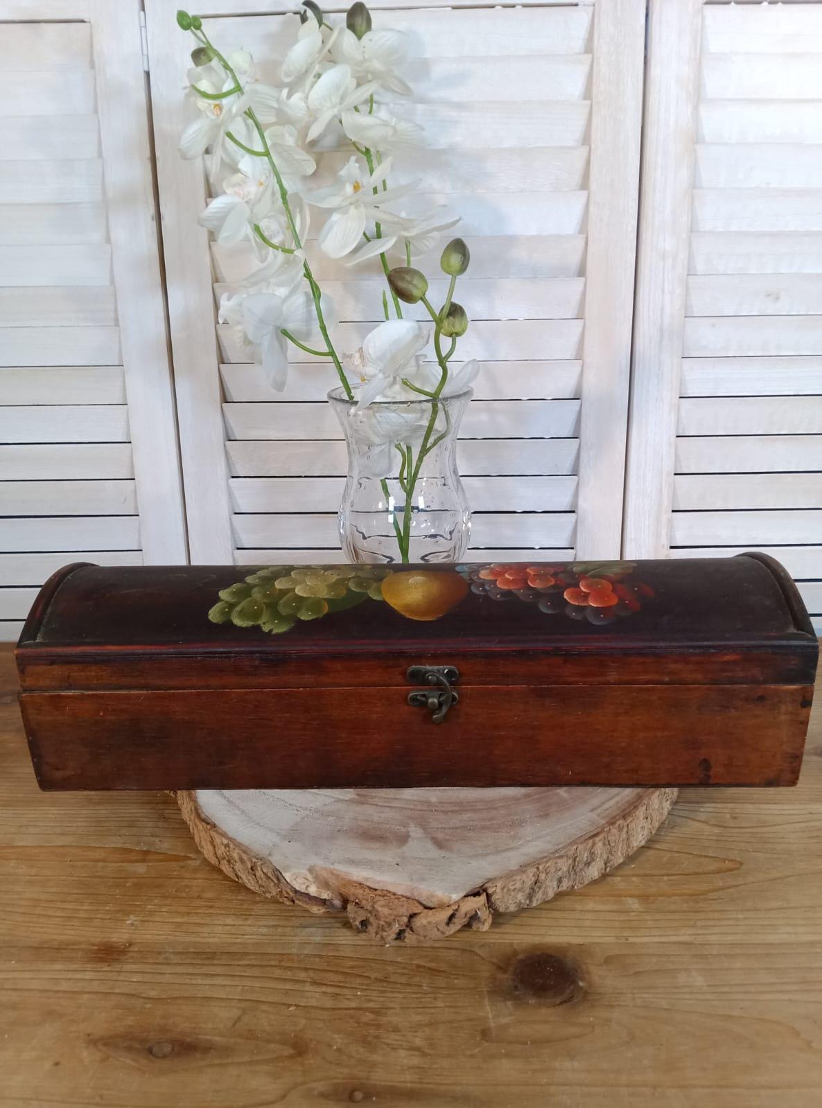 Grande Boîte De Rangement En Bois Décorative - 50 Cm, Fleurs Peintes à La Main