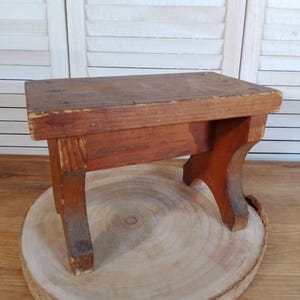 Small rustic antique bench, French wooden, country stool, vintage