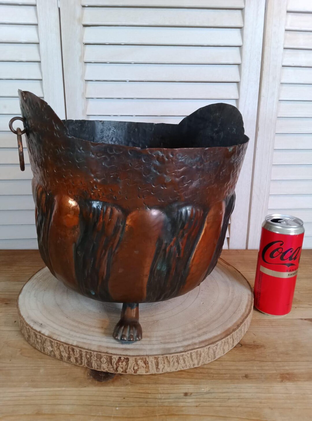Chaudron Cache-Pot Tripode En Cuivre Martelé - Anse Fer Forgé - Déco Vintage