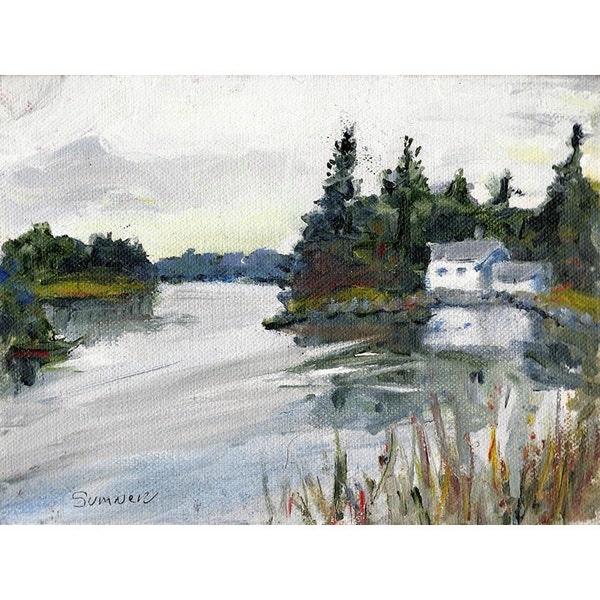 Original acrylic landscape painting Bay of Fundy Reflections 6x8