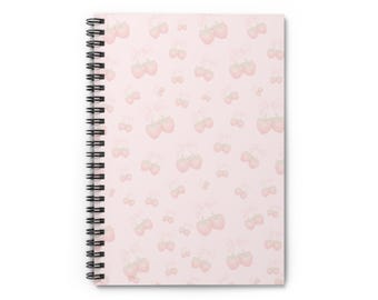 Strawberry Coquette Notebook - Cute Pink Spiral Ruled Journal, Sweet Fruit Stationery Gift for School & Writing