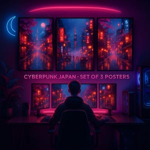 Tokyo Wall Art – Cyberpunk Printable Poster Set (3 Pieces, 5 Sizes) | Digital Download