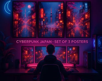 Tokyo Wall Art – Cyberpunk Printable Poster Set (3 Pieces, 5 Sizes) | Digital Download