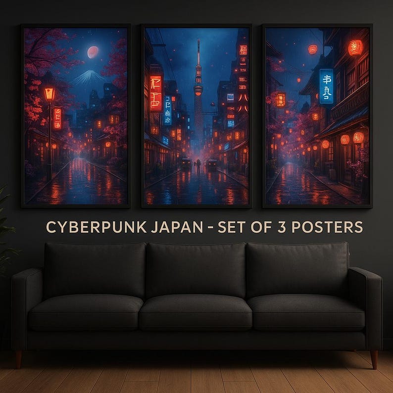 Tokyo Wall Art – Cyberpunk Printable Poster Set (3 Pieces, 5 Sizes ...