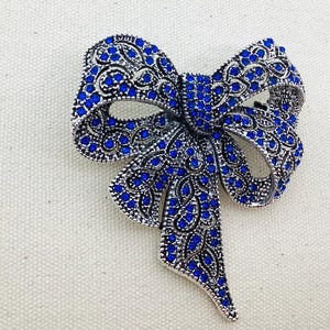 blue rhinestone bow brooch, women&#39;s fashion brooch, jewelry brooch