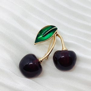 cherry brooch, fancy fruit brooch, trendy accessory