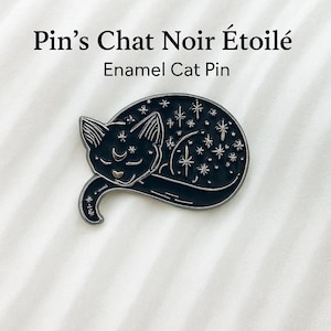 Sternenklare schwarze Katzennadel – Emaille-Katzennadel – Nachtkatze & Sterne Brosche – Original-Accessoire-Schmuck – Schwarze Katzen-Anstecknadel