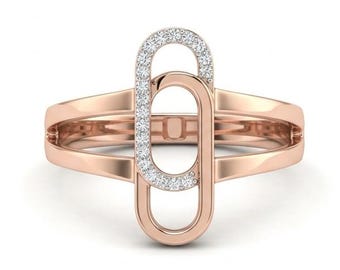 14K Rose Gold Geometric Link Ring – Pavé Lab Grown Diamond Band