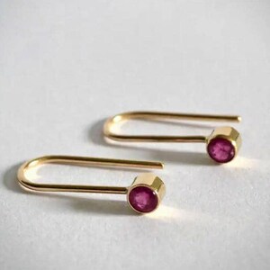 Gold Ruby Threader Earrings – Minimal Gemstone Hook ruby diamond earring