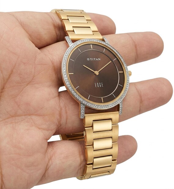 rose gold dress watch men Titan Men's Tone Watch, Brown Dial, Lab-grown Lab Grown Diamond Bezel Neckline:V-Neck