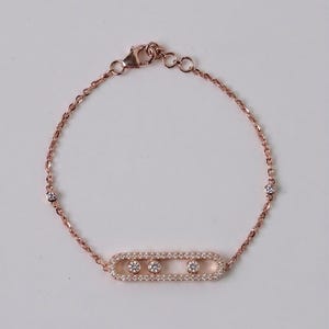 Pulsera con colgante de cadena y diamantes cultivados en laboratorio, delicada joya con barra deslizante.