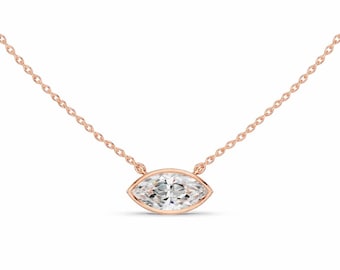 Marquise Lab Grown Diamond Necklace Eye Shaped Dainty Pendant for Women, Minimal Jewelry Gift