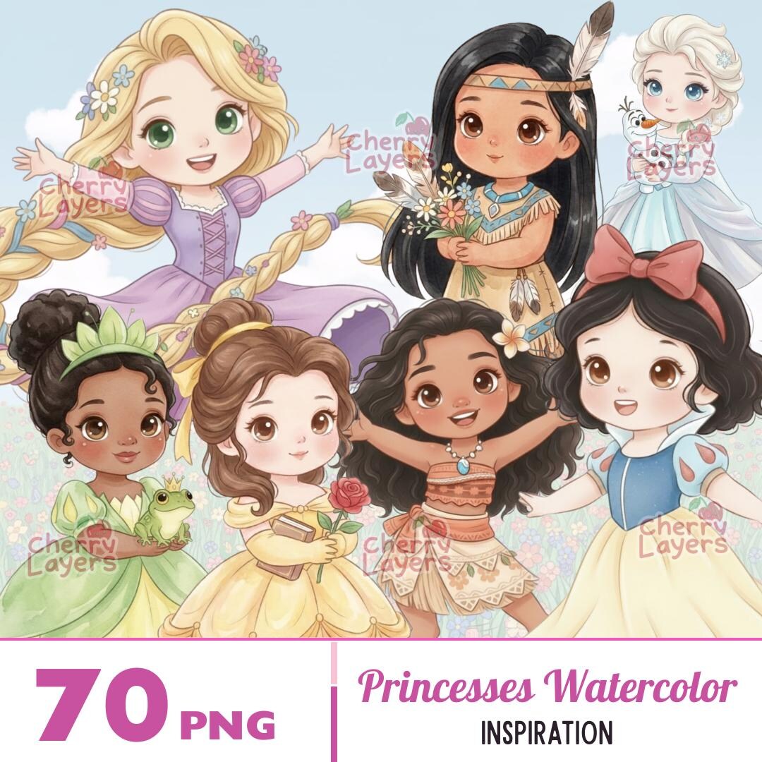 Watercolor Princess Clipart Pack (digital PNG Download), Cute ...