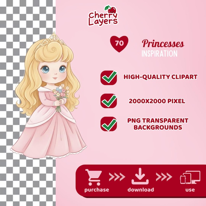 Watercolor Princess Clipart Pack (digital PNG Download), Cute ...