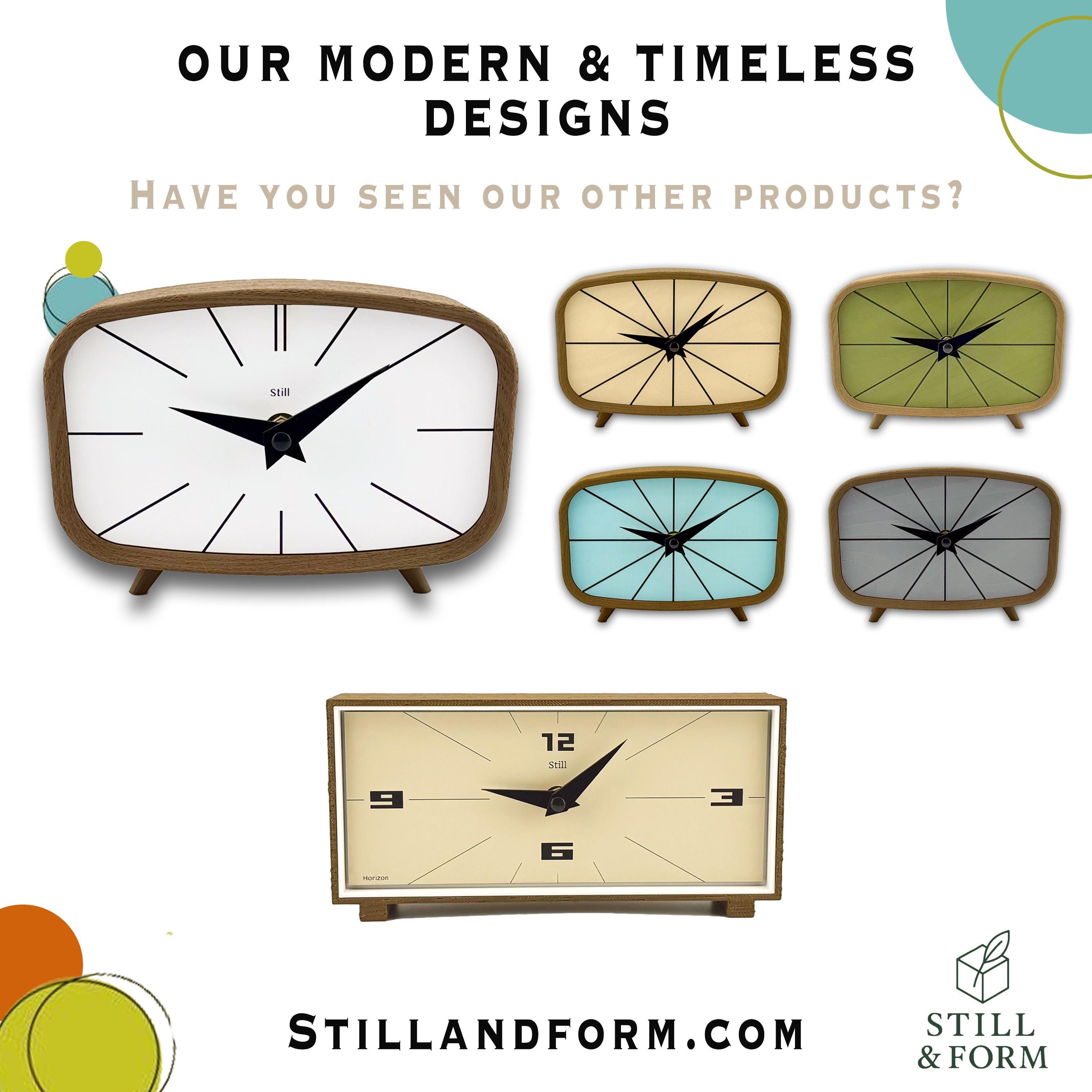 Mid Century Modern Clock: Walnut Print and Natural Almond Face
