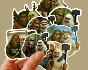 Bigfoot  Yeti Selfie Sticker Pack  Funny Cryptid Vinyl Decal Set | 8 Realistic Sasquatch Stickers | Laptop Water Bottle Paranormal Gift