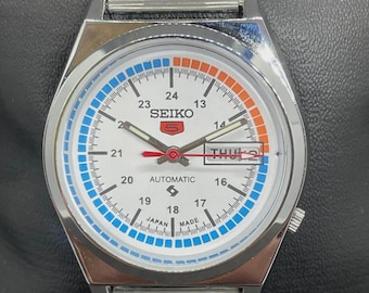 Orologio automatico Seiko 5 vintage, quadrante bianco, giorno/data