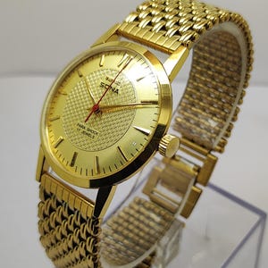 Vintage HMT SONA Old Watch With 36MM Gold Dial Mechanical Hand Winding Wrist watch For Men 17 Jewels Working Condition Made in India