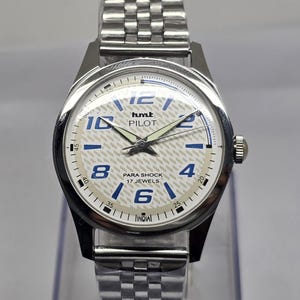 Vintage HMT Refurbished Pilot White Dial Men&#39;s Watch 17 Jewels Para Shock Hand Winding Mechanical Timepiece India Fully Working Condition