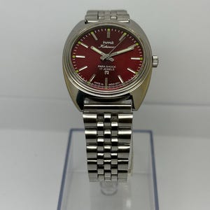 Vintage HMT Kohinoor Mechanical Watch: Red Dial, Stainless Steel