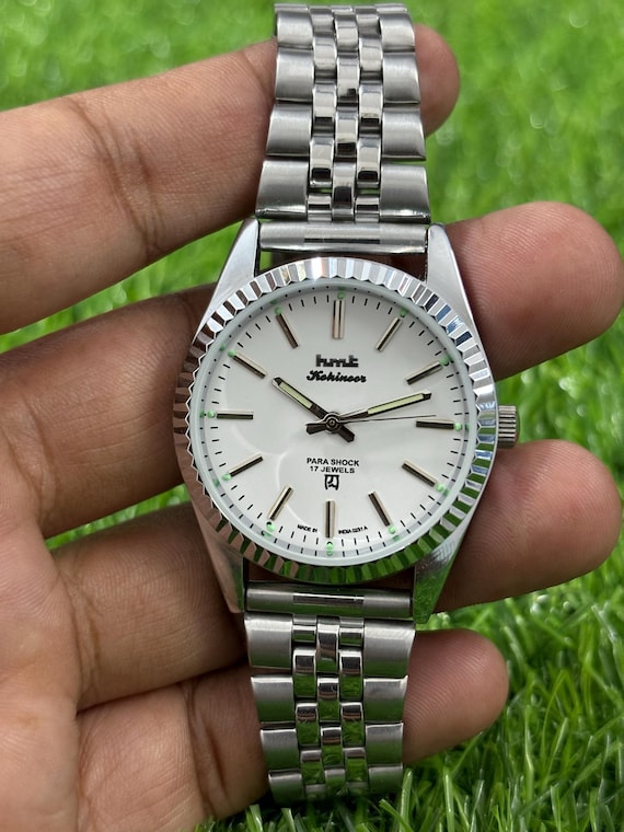 Vintage HMT Kohinoor Mechanical Watch: 17 Jewel Silver Indian Wristwatch