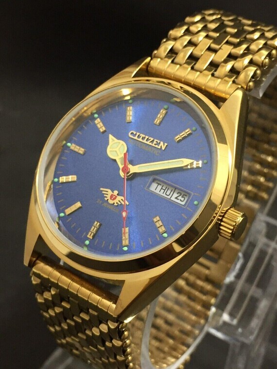 Vintage Citizen Automatic Gold Plated Watch: Blue Sunburst  display picture 2