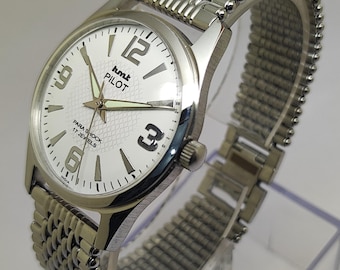 HMT Pilot Mechanical Wristwatch Vintage Aviation Field Dial White Face Indian Classic