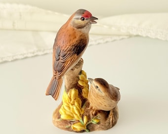 Royal Worcester Linnets Birds Figurine 3365: Vintage Hand Painted Porcelain, English Bone China Songbirds