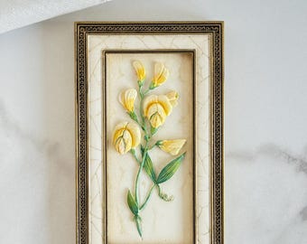 Vintage Hand Painted Ceramic Wall Plaque, Floral Wall Art, Raised Flower Tile, Cottagecore Decor, Retro Shabby Chic Hanging Plaque