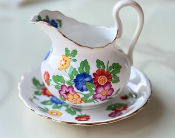Juego de lechera y platillo Chelsea vintage nuevo, jarra de leche de porcelana con estampado floral, juego de té estilo cottagecore