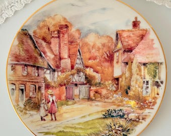 Vintage Cottages of Rural England Plate, English Cottage Scene, Decorative Wall Plate, Country Home Decor, Vintage Wall Art