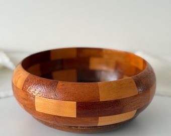 Vintage Holzschüssel Patchwork Schüssel, Servierschüssel im skandinavischen Stil 21 cm