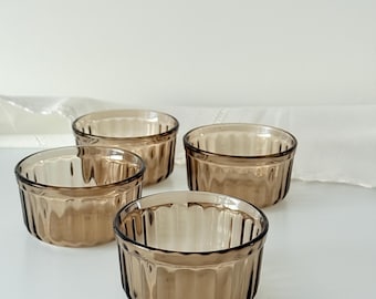 Vintage Set of 4 Arcopal Brown Smoked Glass Ramekins, French Heat-Resistant Glass Bowls