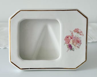 Vintage Portuguese Ceramic Photo Frame, White Porcelain Floral Picture Frame