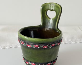 Vintage Gmundner Keramik Salzfass, Austrian Hand-Painted Salt Cellar, Ceramic Storage Pot