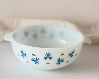 Vintage Phoenix Opalware Bowl Blue Zodiac Pattern: Oven-Proof Glass Dish