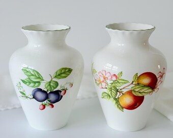 Pair of Vintage St Michael Vases, Fruit Pattern Ceramic Vases, English Cottage Decor