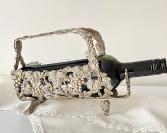Portabottiglie da vino vintage in argento placcato, contenitore per vino con motivo a vite, decorazione da tavola, accessori da bar per vigneti, arredamento in stile country francese