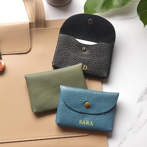 Personalized Genuine  Leather Card Wallet – Slim Coin Purse, Custom Initials, Soft Cowhide, Minimalist Gift for Him & Her