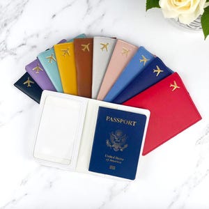 Personalized Leather Passport Holder – Custom Travel Cover, Wedding Gift, Gold Initials, For Him Her, Couples, Business Logo