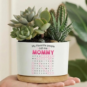 Mina favoritpersoner kallar mig mamma keramisk växtkruka, personlig ordsökning växtkruka, mammapresent, mors dag-present, mammas födelsedagspresent