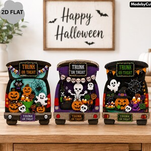 Trunk Or Treat Wooden Block Decor, Halloween Wood Block Sign, Trunk Or Treat Decoration, Pumpkin Ghost Skeleton Shelf Sitter Gift