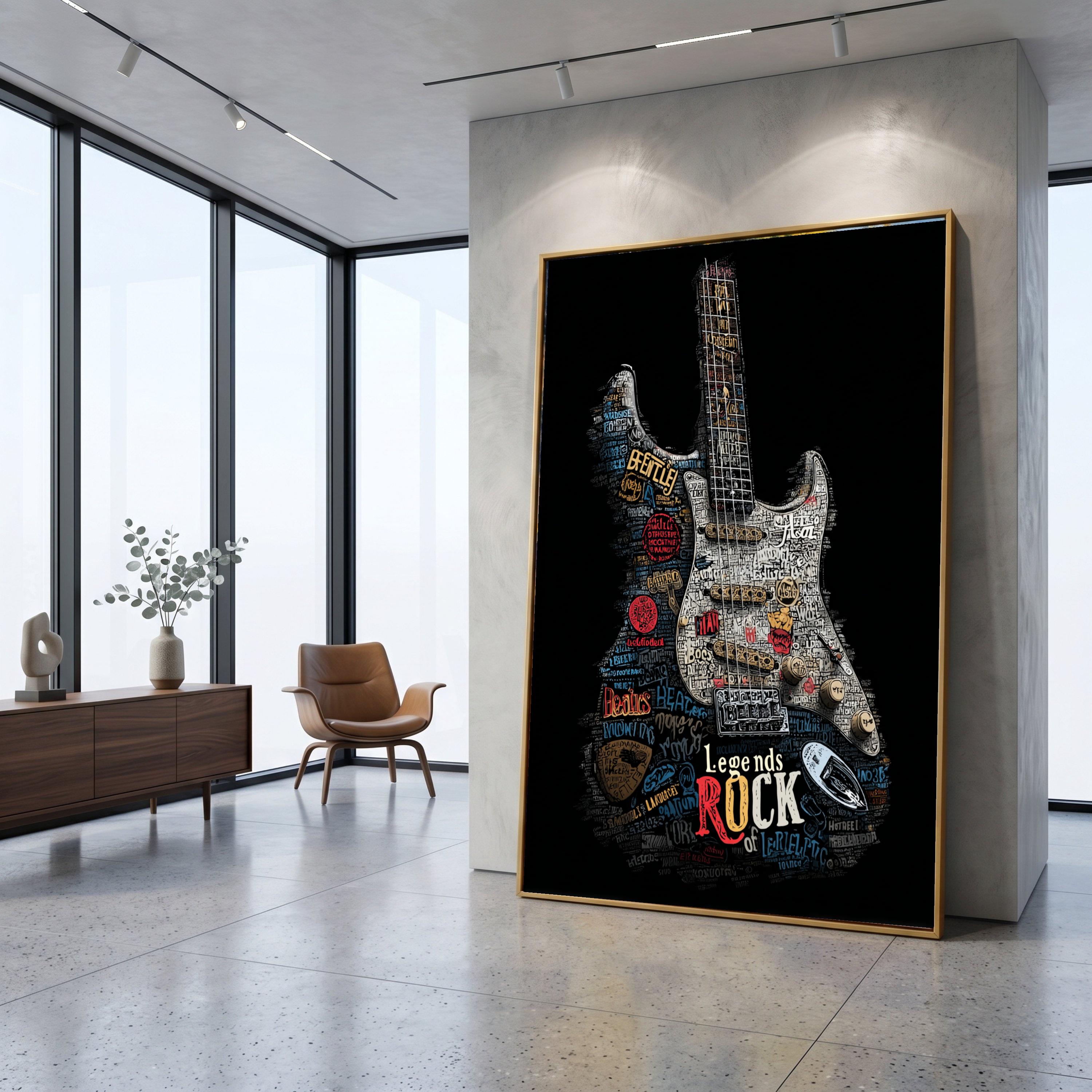 Legends of Rock Guitar Canvas Wall Art, Electric Guitar Typography