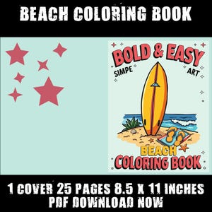 Libro para colorear de playa para adultos - 8,5 x 11 pulgadas, 25 páginas, descarga digital de alta calidad, arte imprimible para aliviar el estrés