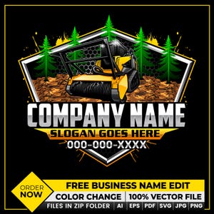 Forestry Mulching Logo, Land Clearing Logo, Skid Steer Logo Design, Tree Removal Logo, Excavation Logo, Excavator Logo, Heavy Equipment Logo