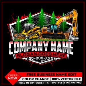 Skid Steer & Excavator Logo Design Svg, Excavation Logo, Logging Equipment Logo Png, Forestry Tree Service Logo, Dirt Work Logo, Mining Logo