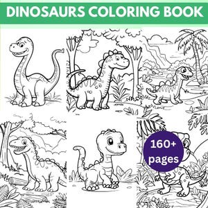 Livro de colorir de dinossauros para crianças | Mais de 160 páginas fofas de dinossauros (download em PDF) imagem 1